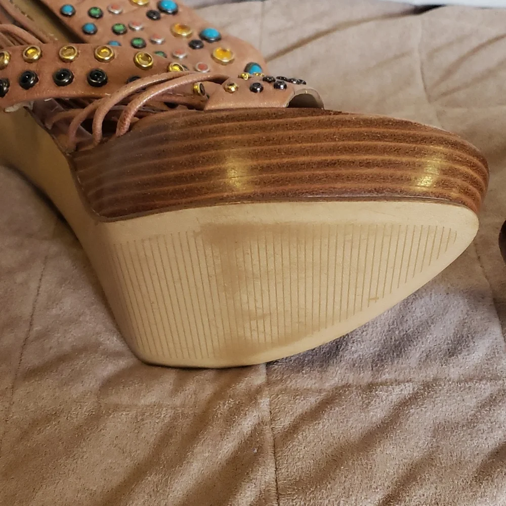 Nine West platform leather embelished heeled sandals - Picture 6 of 14